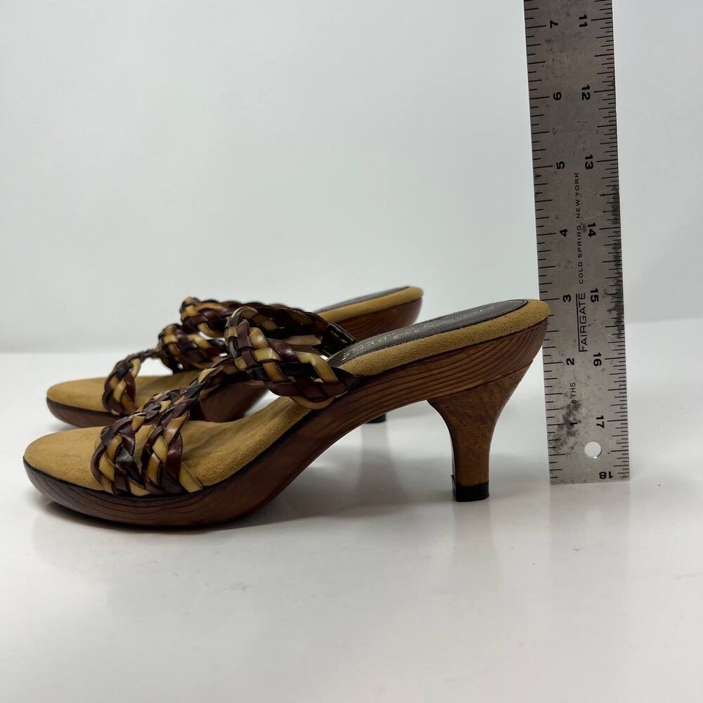 Nota Bene Sandals Women's 7 Wood Kitten Heel Strappy Leather RARE Non-Slip EUC - Picture 6 of 12